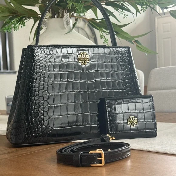 1018$+!! New Tory Burch Britten Black Leather Satchel & Matching Bifold Wallet - Picture 3 of 17